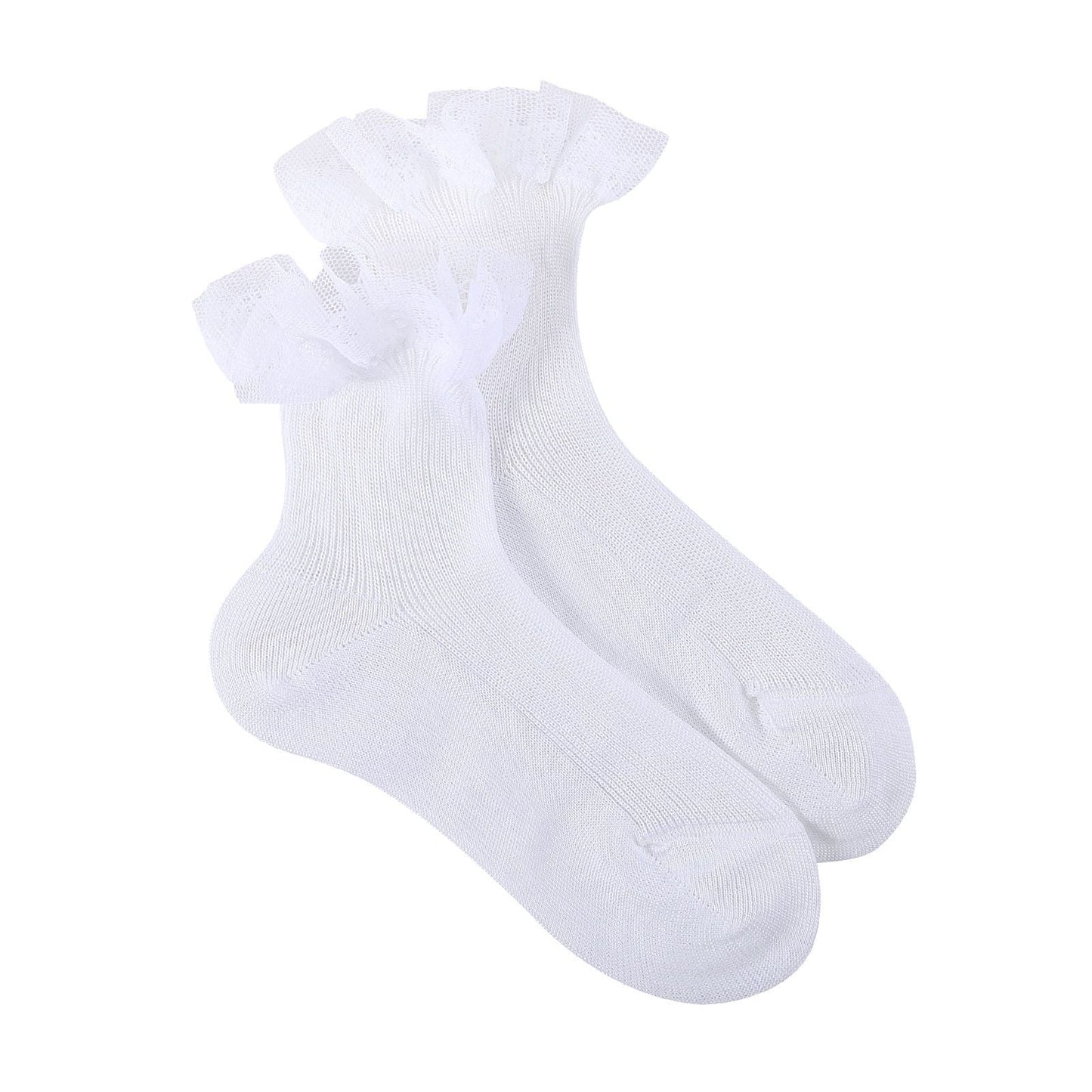 Girls White Cotton Short Socks With Lace Ankle Trims