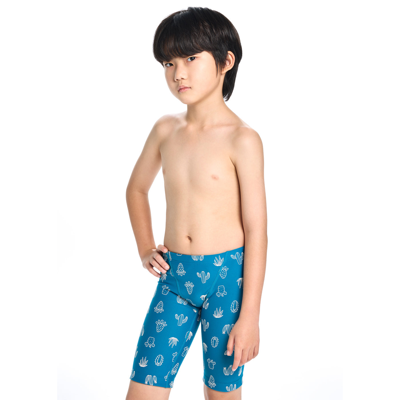 男童蓝色印花专业泳裤