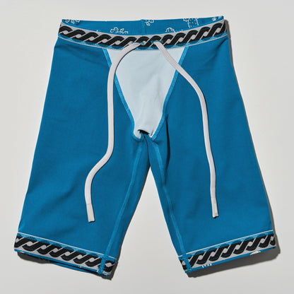 男童蓝色印花专业泳裤