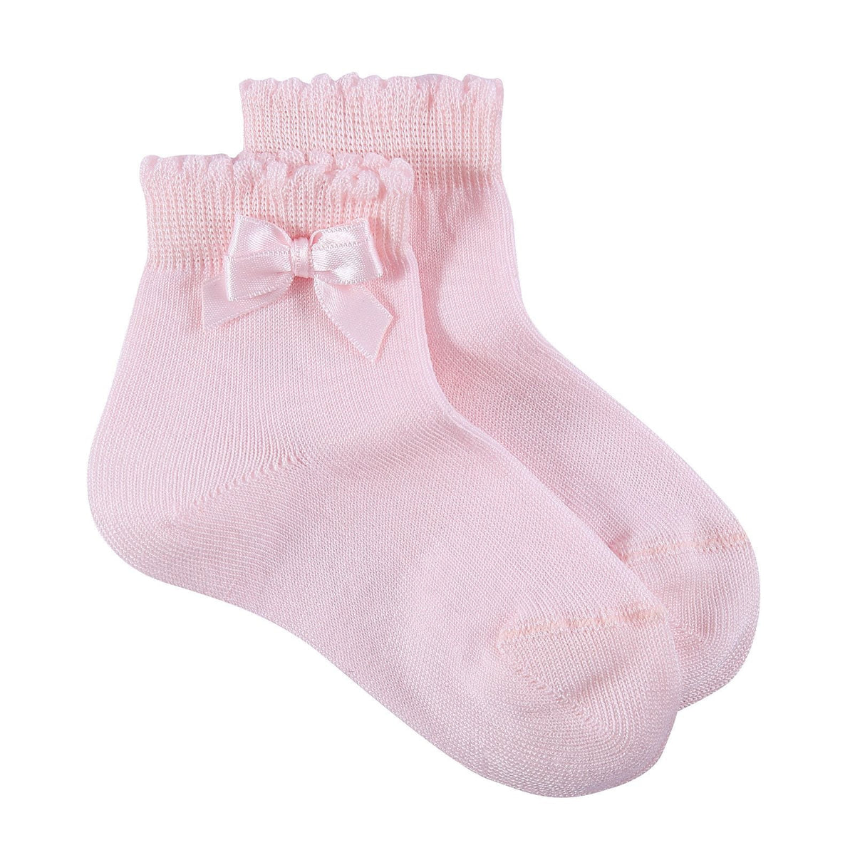 Girls Light Pink Cotton Short Socks With Bow Trims