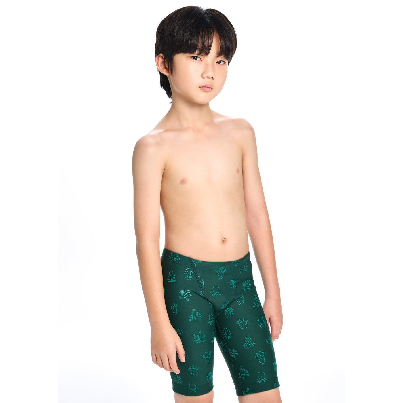 男童绿色印花专业泳裤