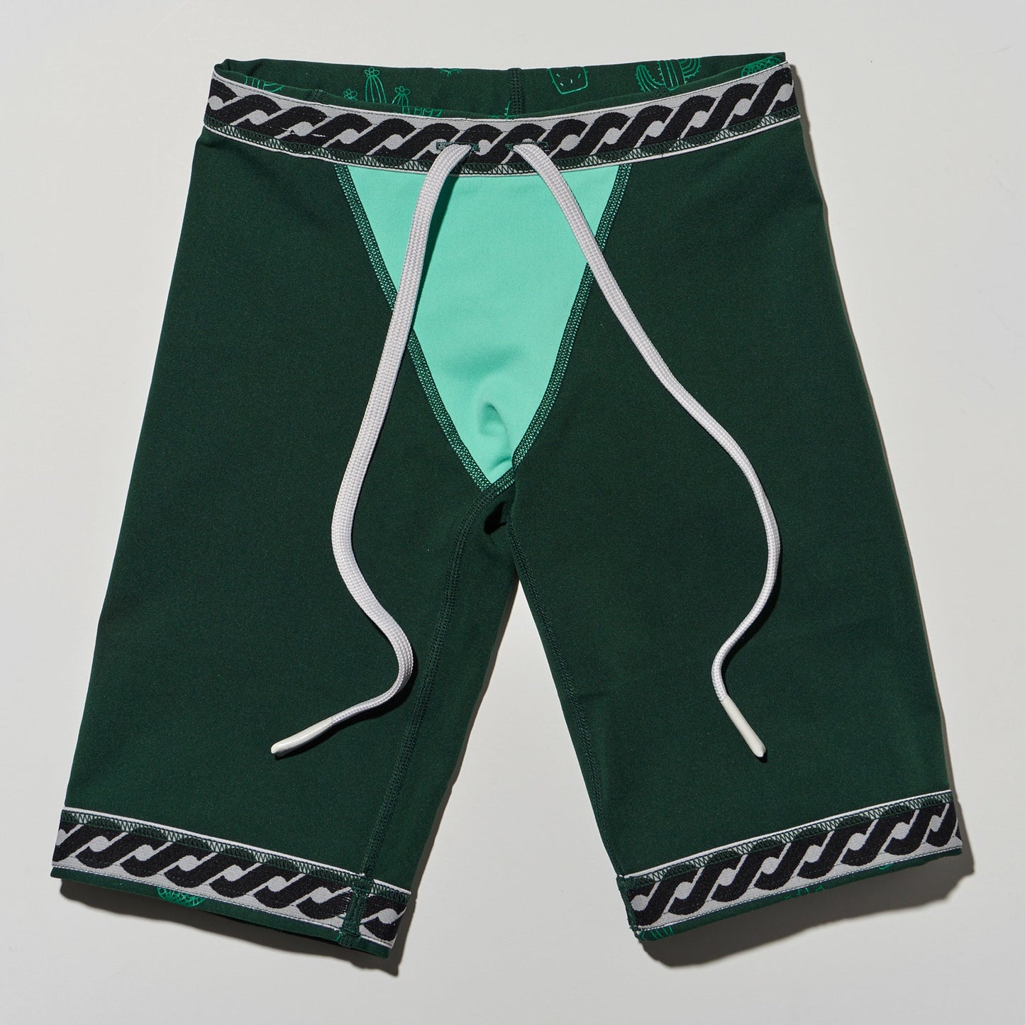 男童绿色印花专业泳裤