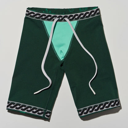 男童绿色印花专业泳裤