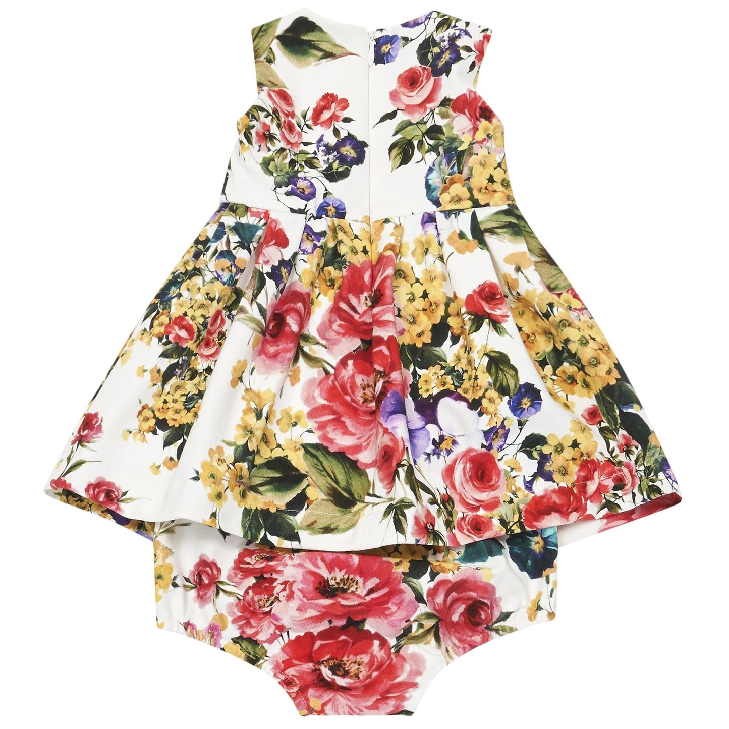Baby Girls White Allover Flower Printed Cotton Dress