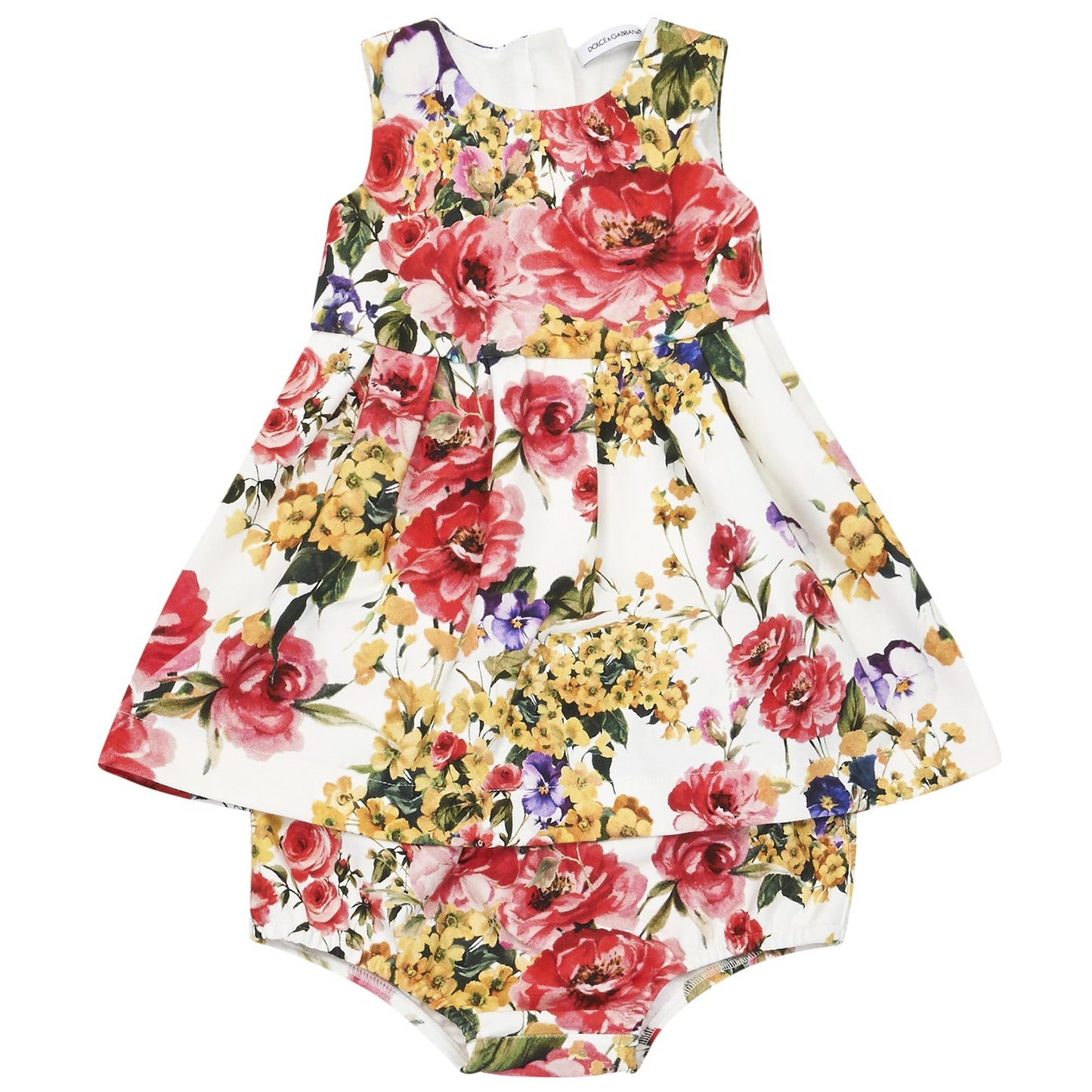 Baby Girls White Allover Flower Printed Cotton Dress