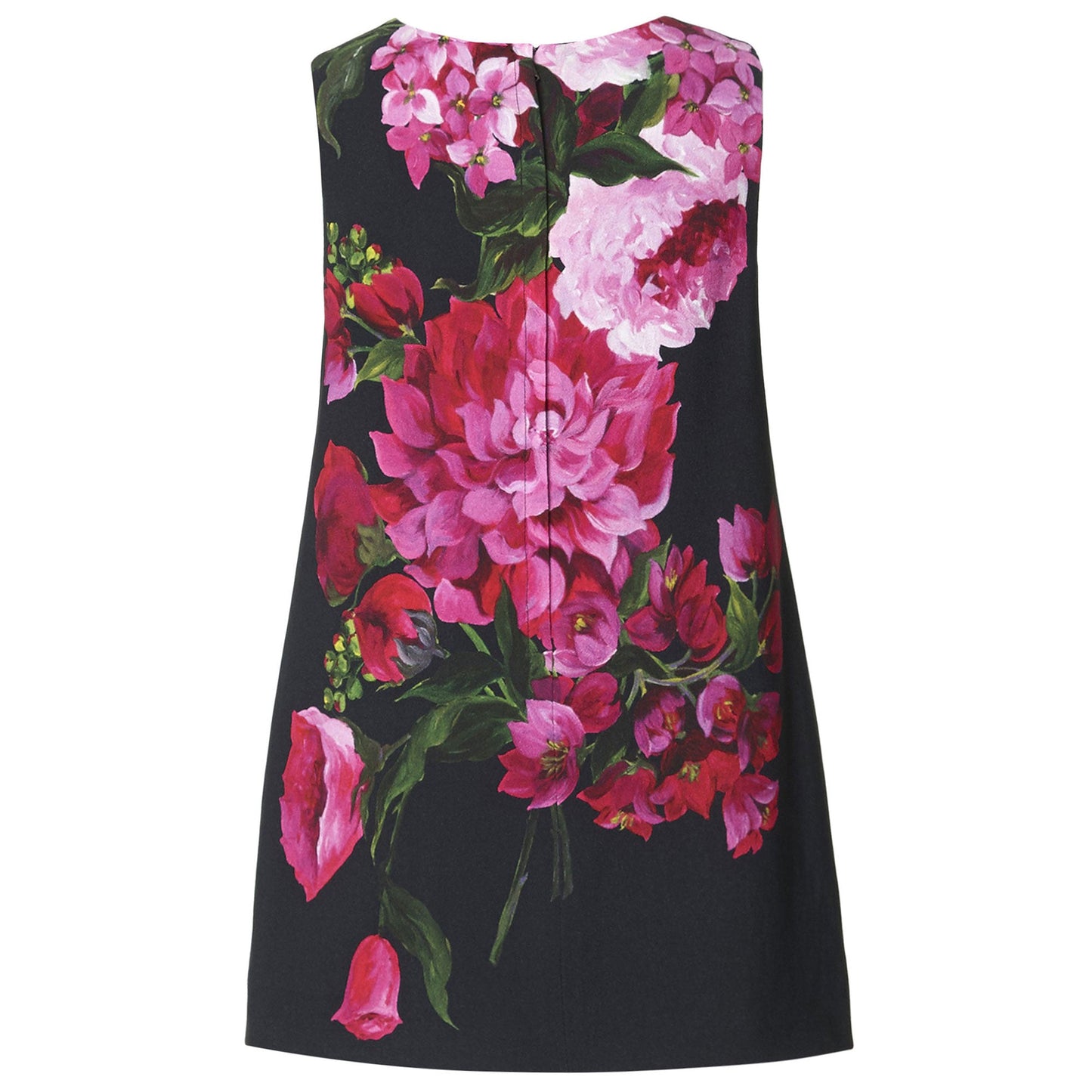 Girls Black Viscose Dress With Flower Print Trims