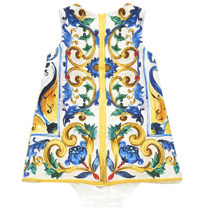 Baby Girls Multicolor Maiolica Bouquet Printed Sleevless Dress