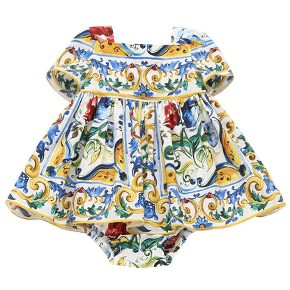 Baby Girls Multicolor Maiolica Ornamentale Printed Dress