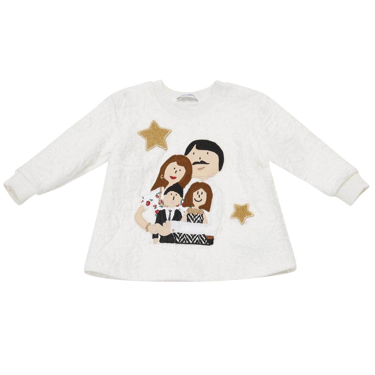 Baby Girls White Family Printed Trims Dress