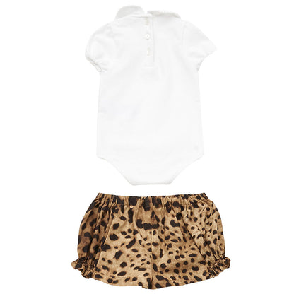 Baby White Bodysuit & Leopard Short Two Piece Set