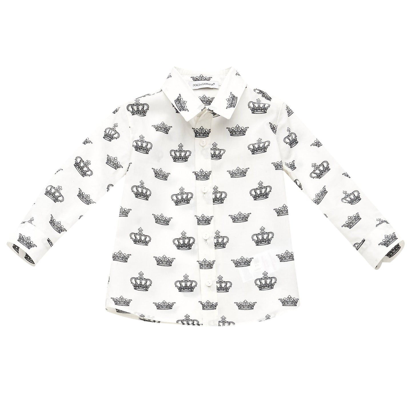 Baby Boys White Allover Printed Trims Shirt
