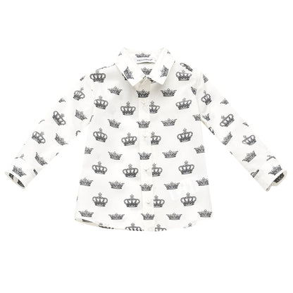 Baby Boys White Allover Printed Trims Shirt