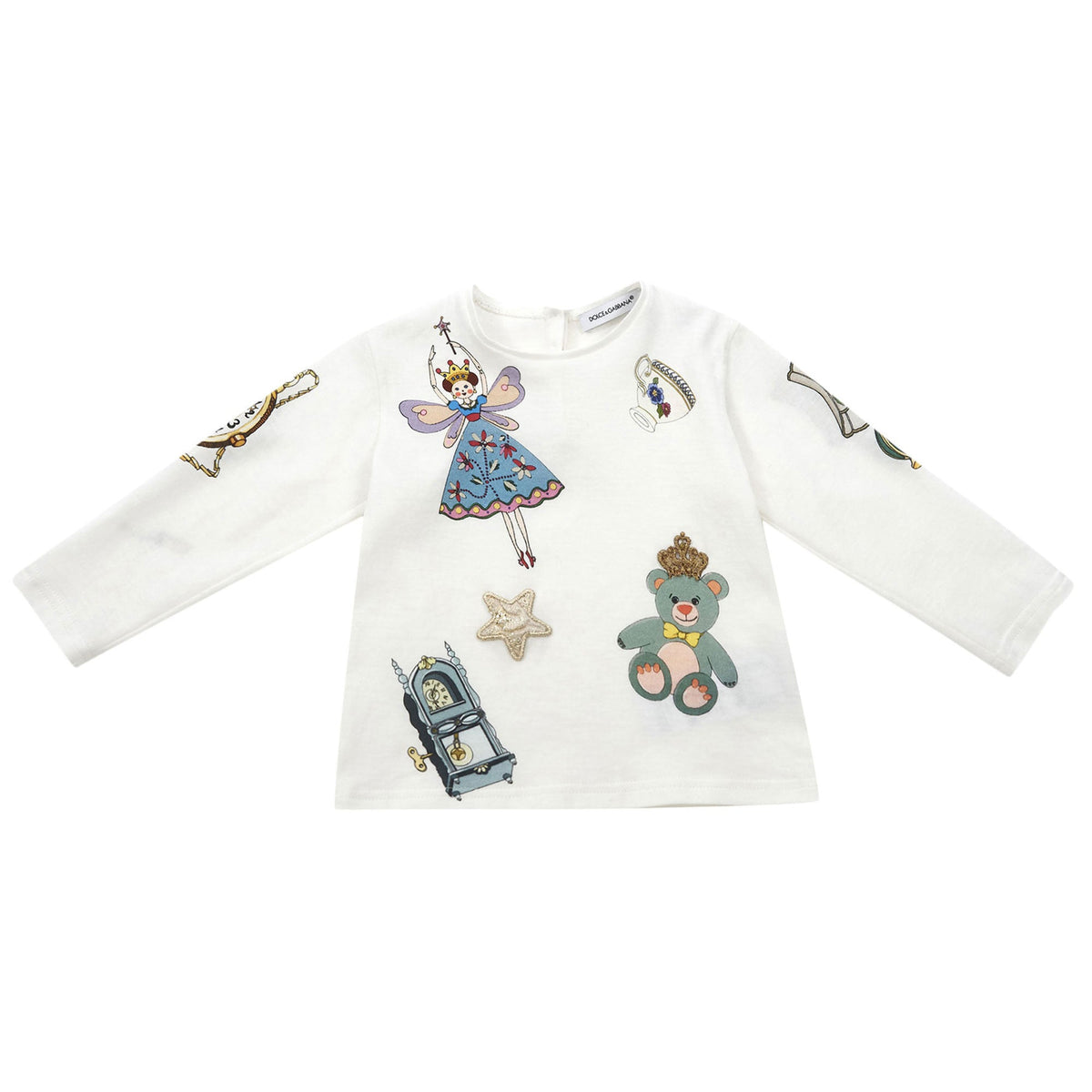 Baby Girls White Fancy Printed Cotton T-Shirt