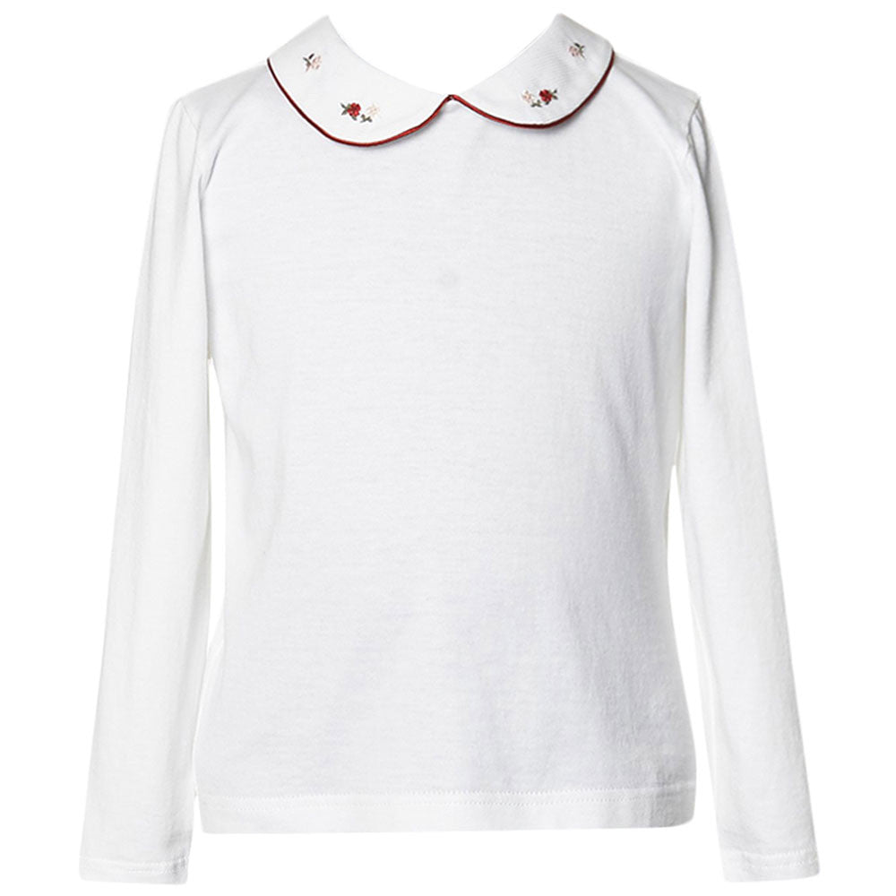 Girls White Peter Pan Collar Cotton T-Shirt