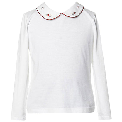 Girls White Peter Pan Collar Cotton T-Shirt