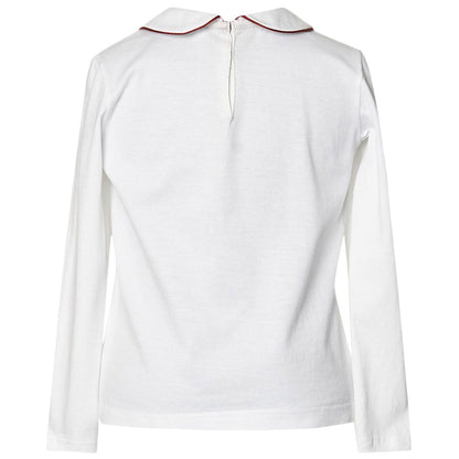 Girls White Peter Pan Collar Cotton T-Shirt
