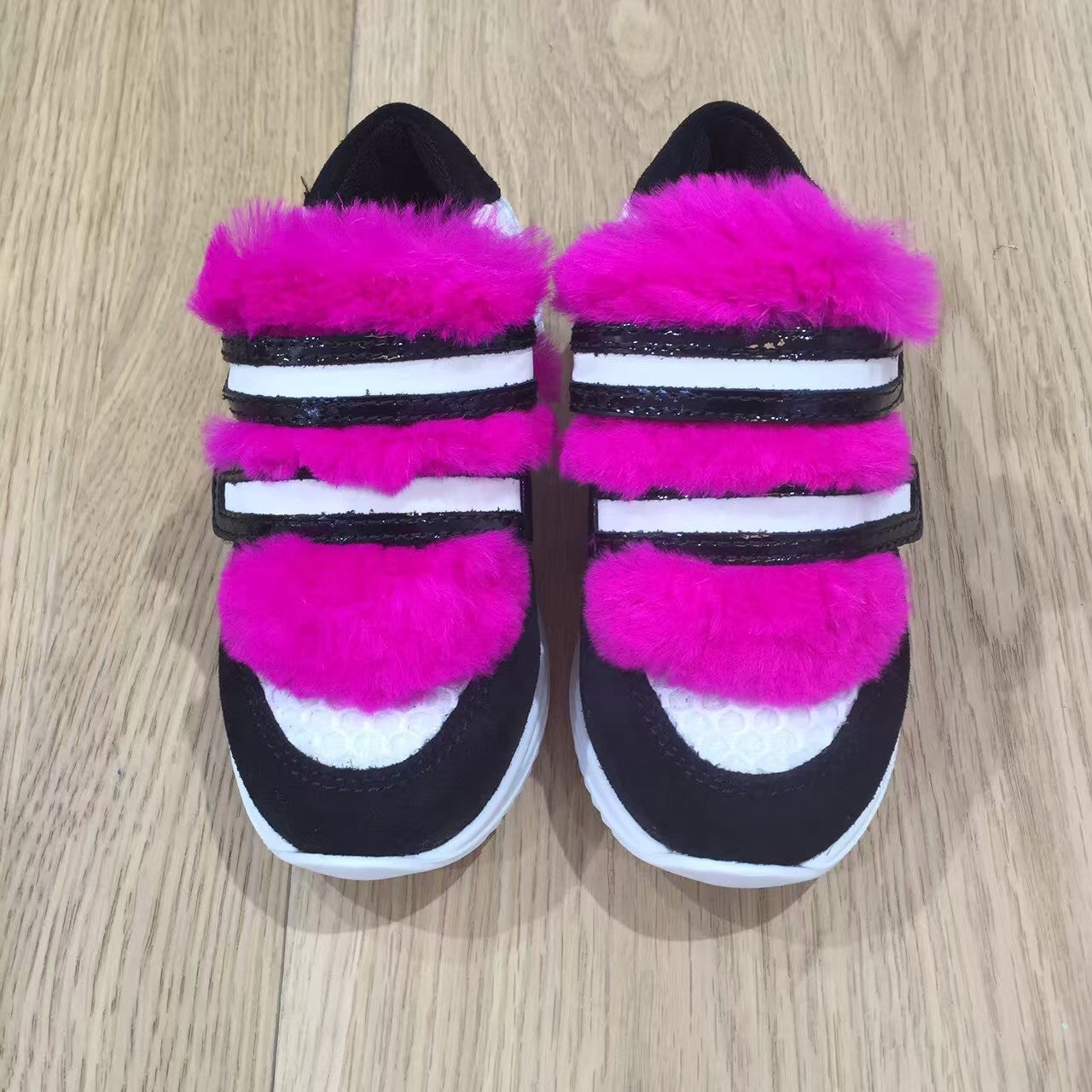 Girls Pink Fur Trims Leather Shoes