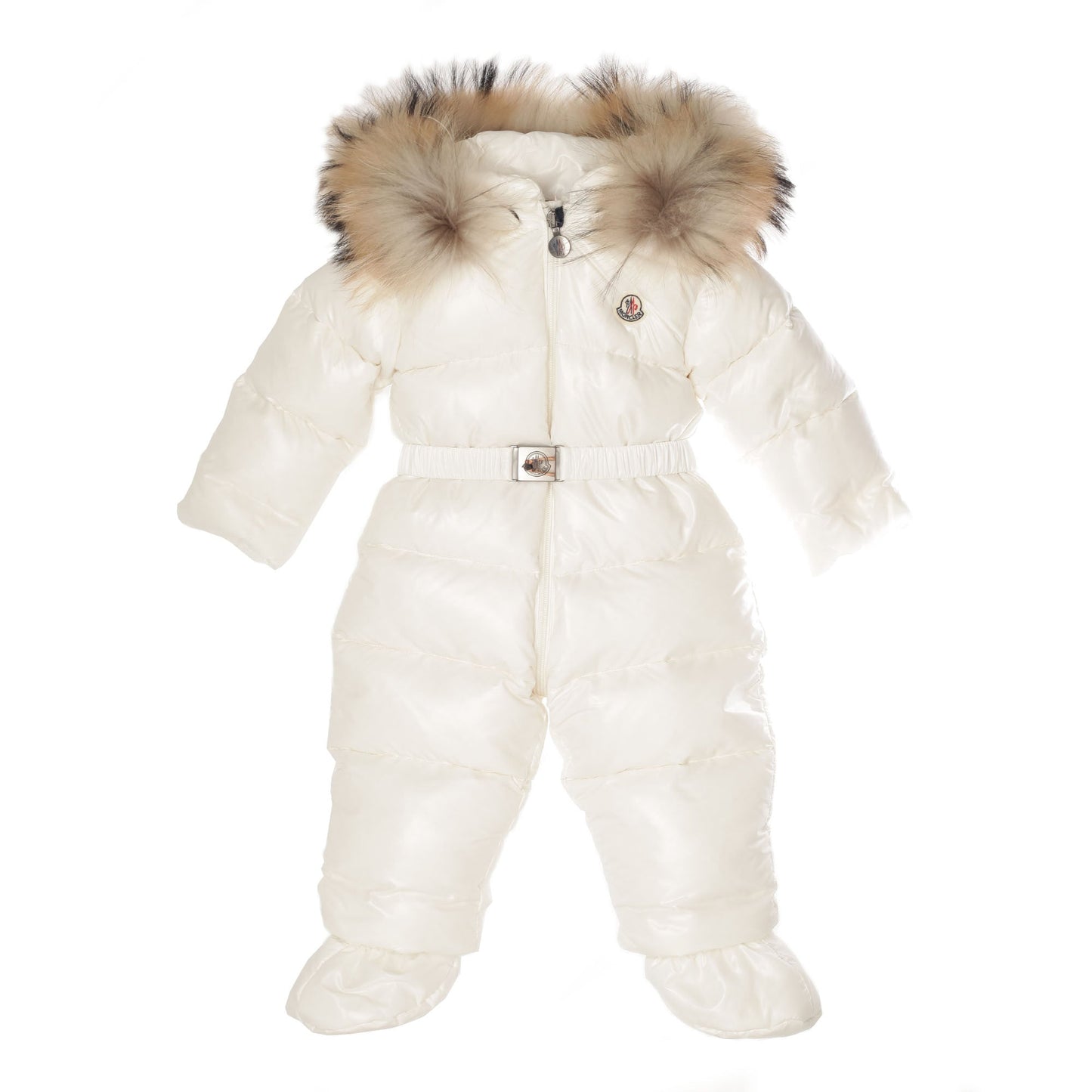 Baby White Plush Trims Hooded Padded Down 'Crystal' Snowsuit