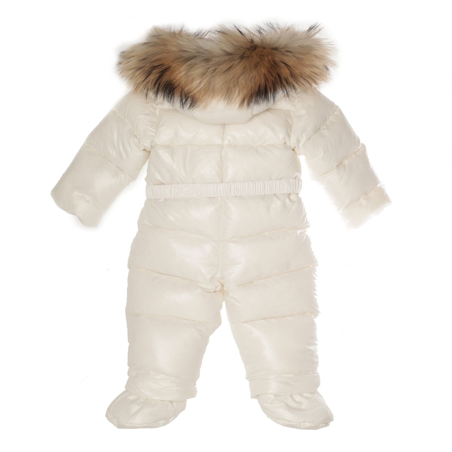 Baby White Plush Trims Hooded Padded Down 'Crystal' Snowsuit