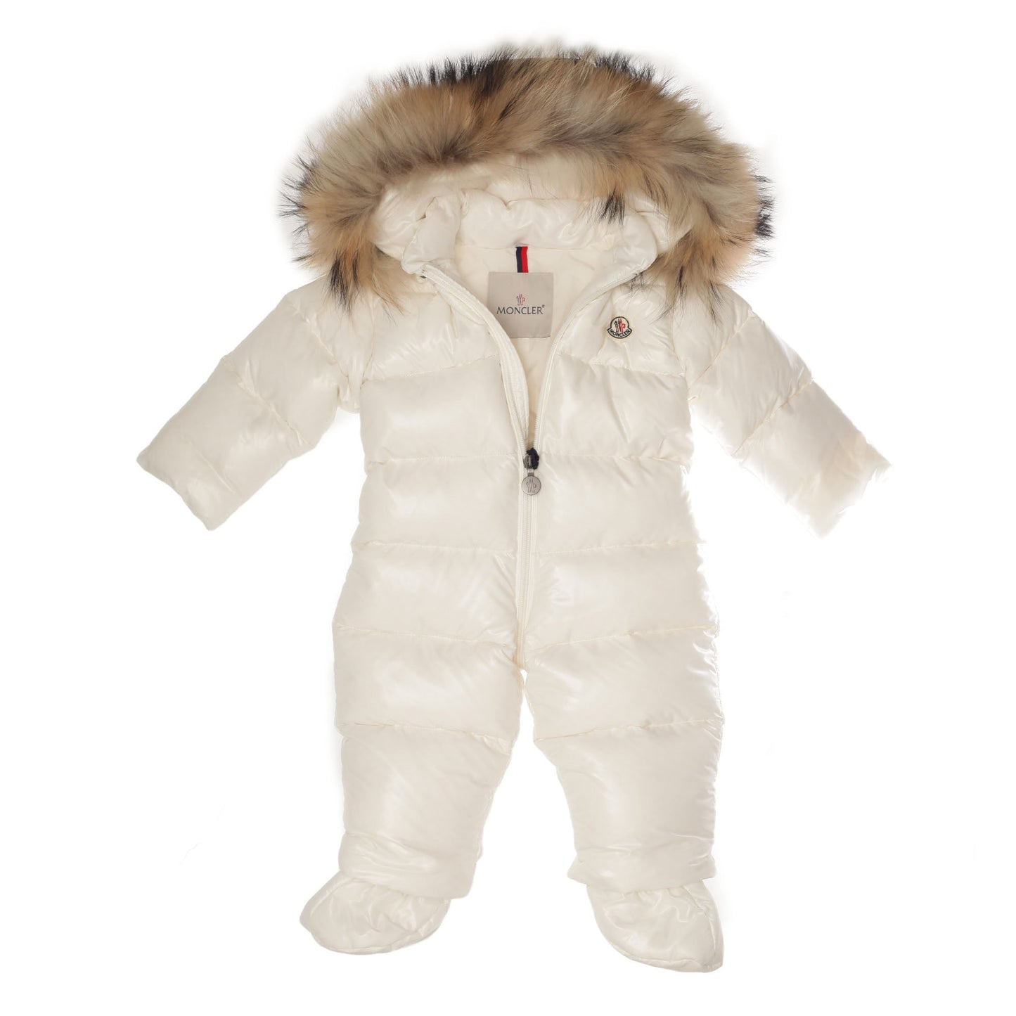 Baby White Plush Trims Hooded Padded Down 'Crystal' Snowsuit