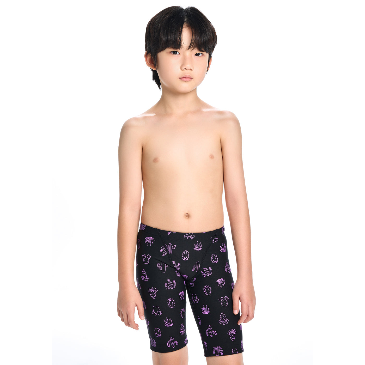 男童紫色印花专业泳裤