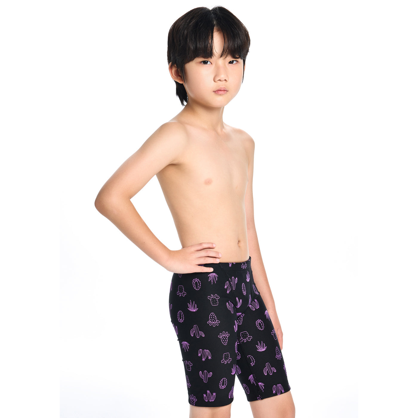 男童紫色印花专业泳裤