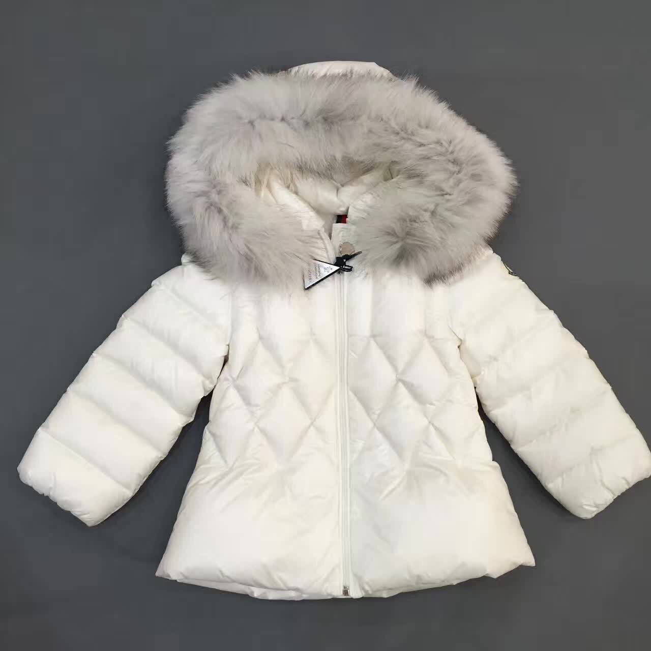 Baby Girls White Fur Trims Hooded Padded Down 'Splendeur'Jacket