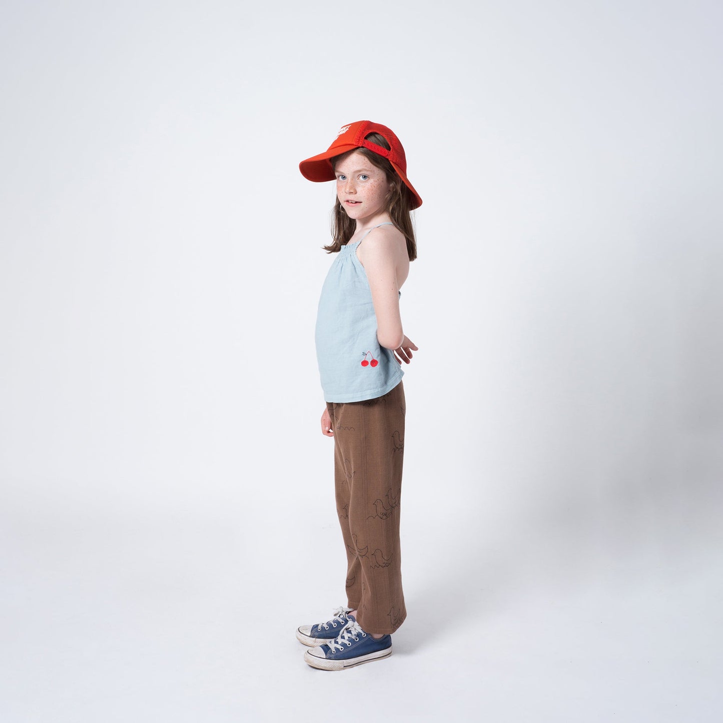 Girls Ashley Blue Orange Cotton Cherry Top