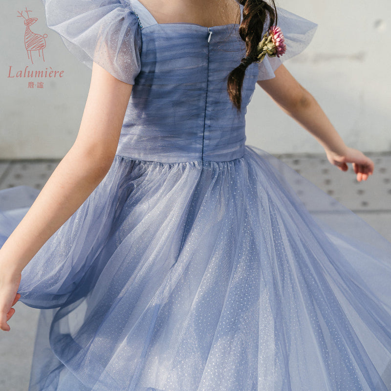 女童星光蓝蝴蝶袖礼服裙