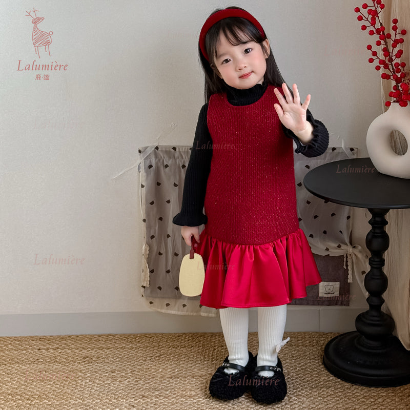 女童红色礼服裙套装