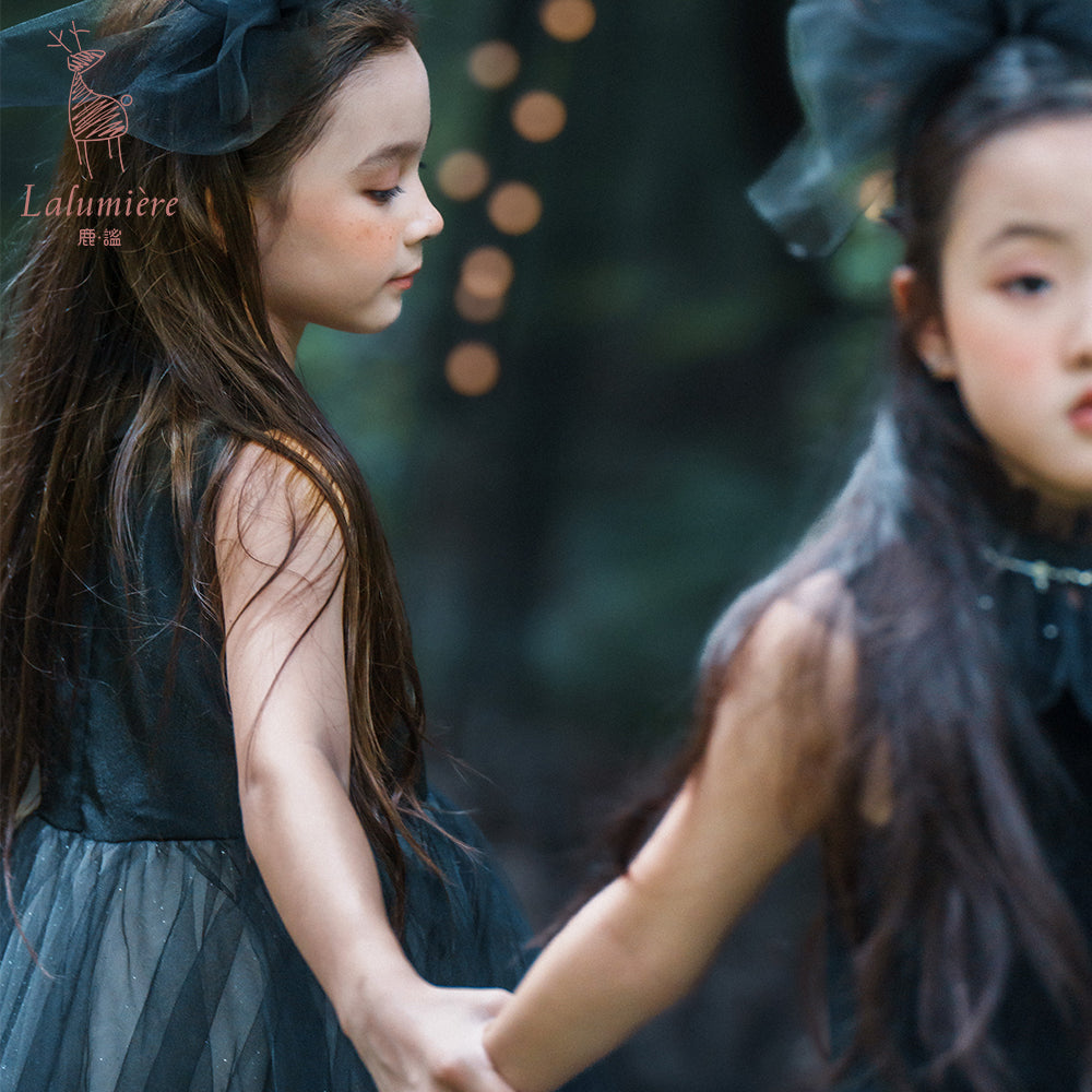 女童珠绣黑粉渐变礼服裙