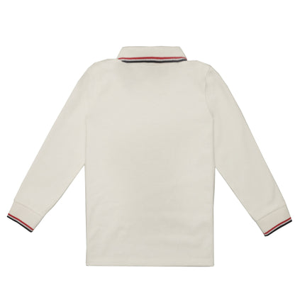 Baby Boys White Rib Cuffs Cotton Polo Shirt