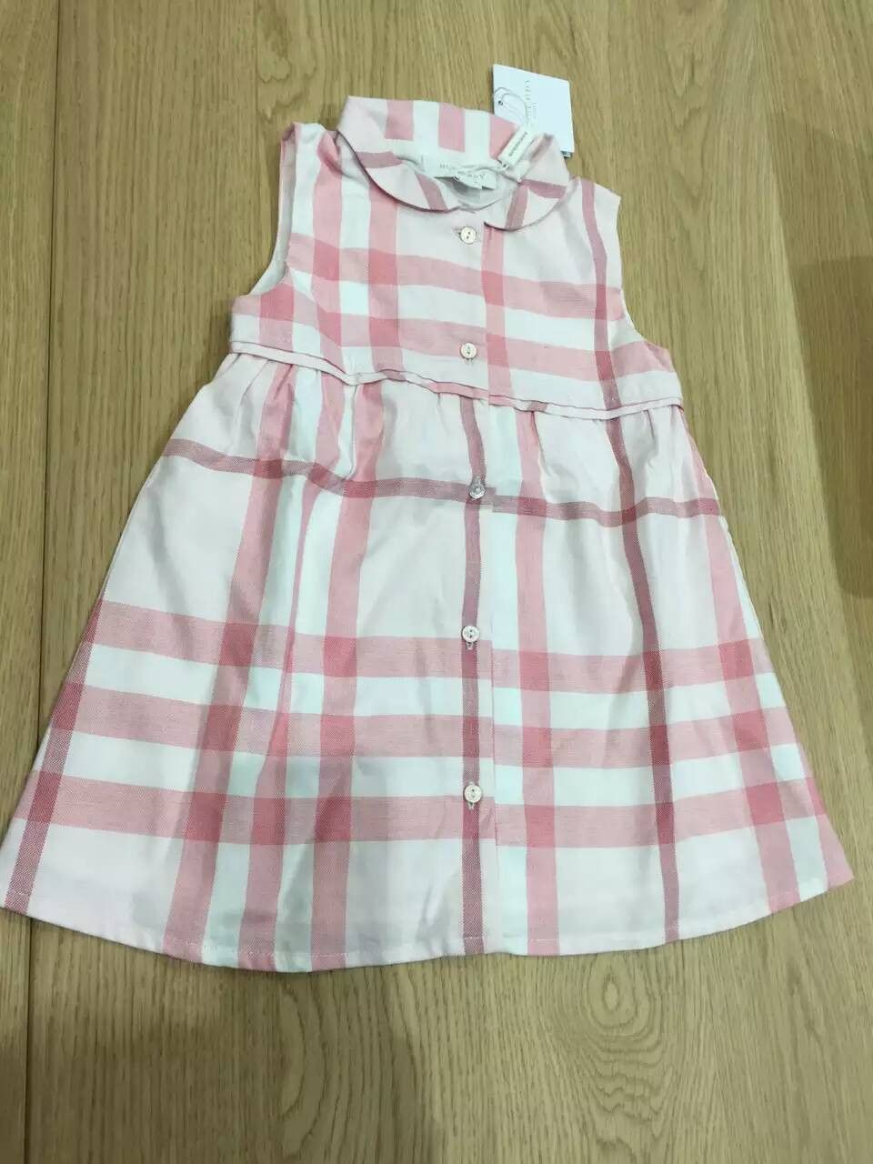 Baby Girls Pink Check Sleeveless Dress With Collar