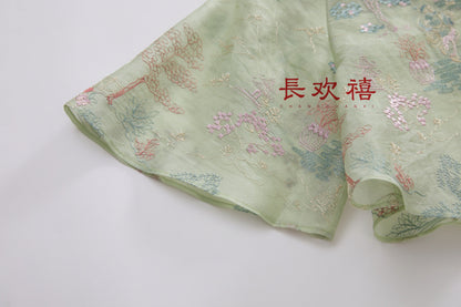 女童粉色"忆兰亭"两件套旗袍