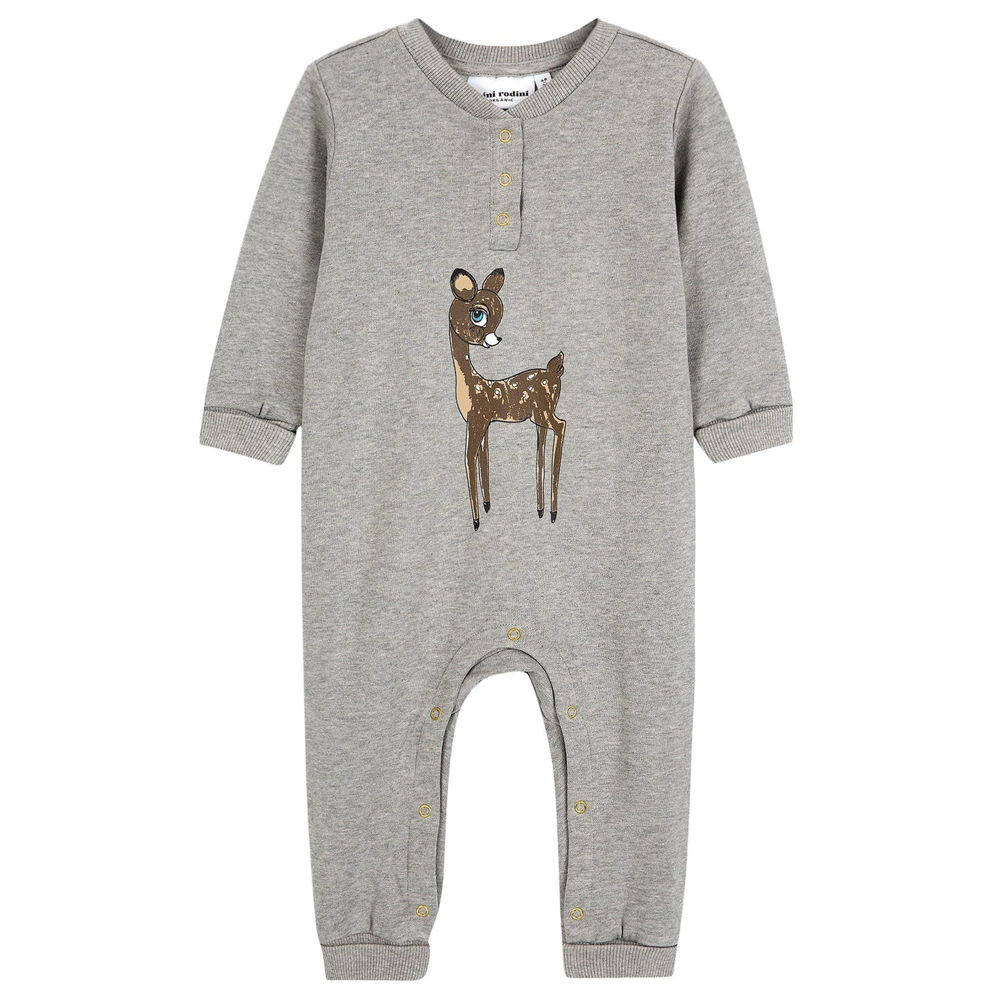 Baby Grey 'Sika deer' Printed Organic Cotton Babygrow