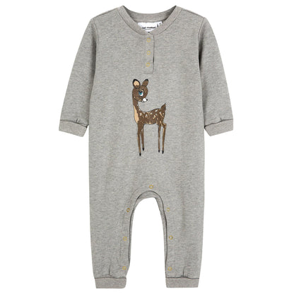 Baby Grey 'Sika deer' Printed Organic Cotton Babygrow