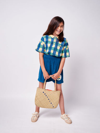 女童蓝色花朵棉短裙