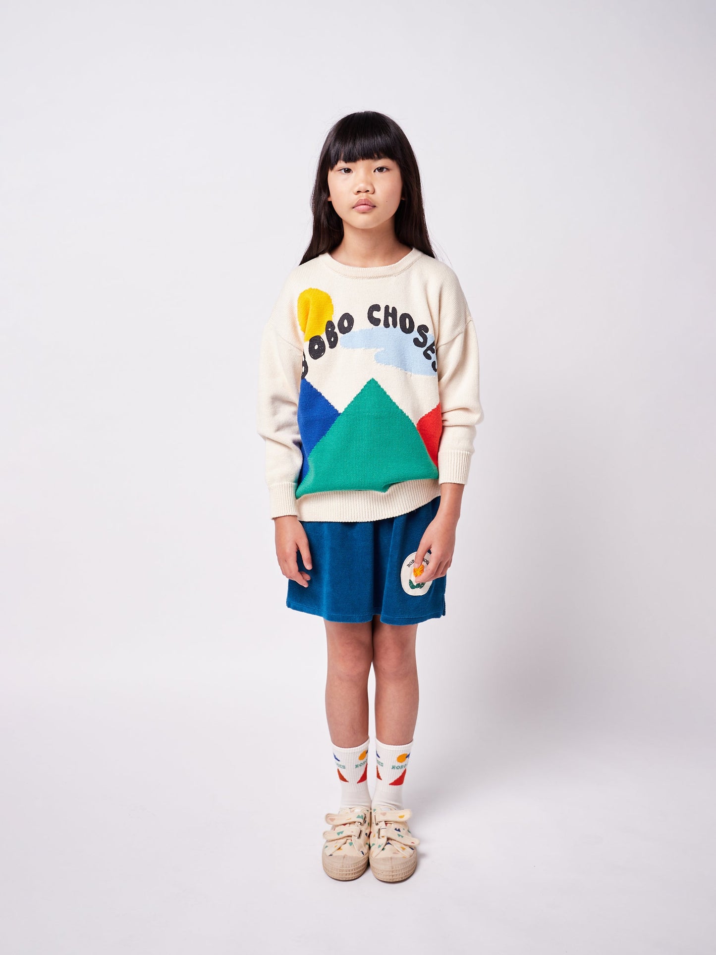 女童蓝色花朵棉短裙