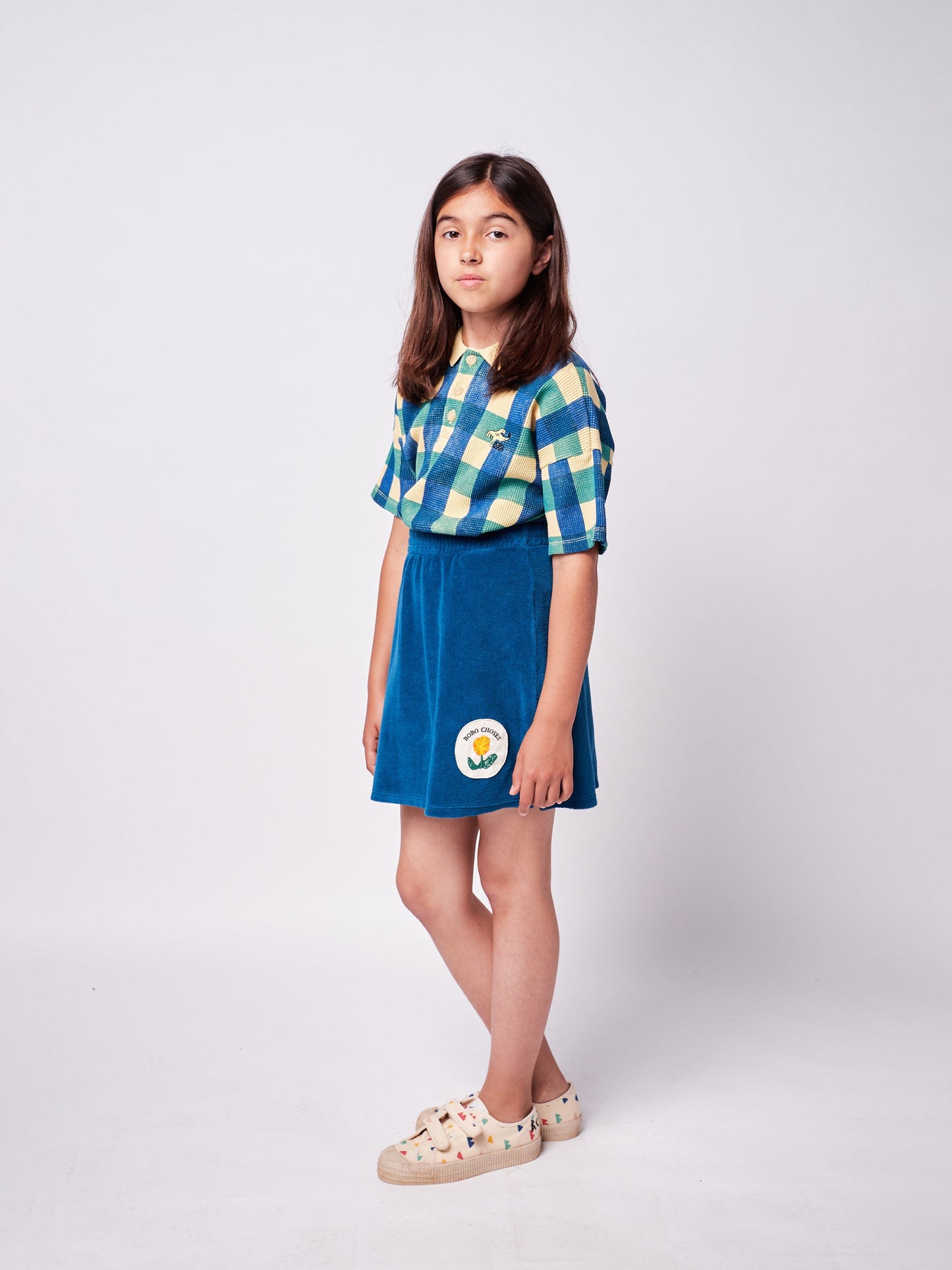 女童蓝色花朵棉短裙