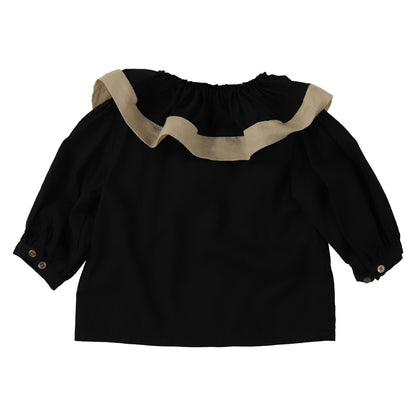 女童黑色荷叶领衬衫