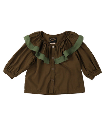 女童棕色荷叶领衬衫