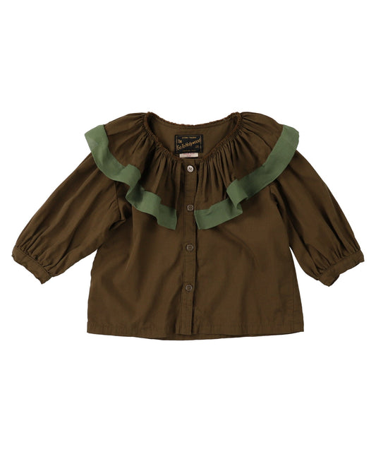 女童棕色荷叶领衬衫