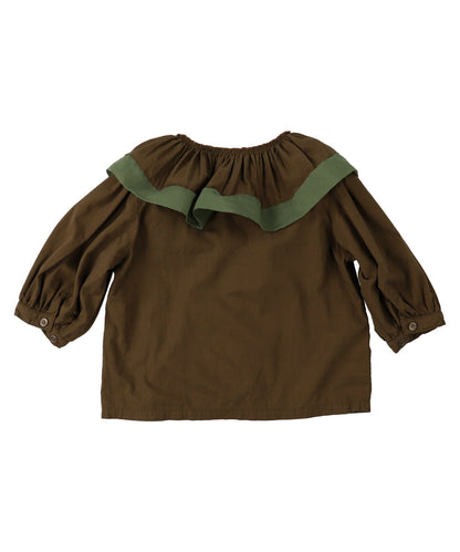 女童棕色荷叶领衬衫