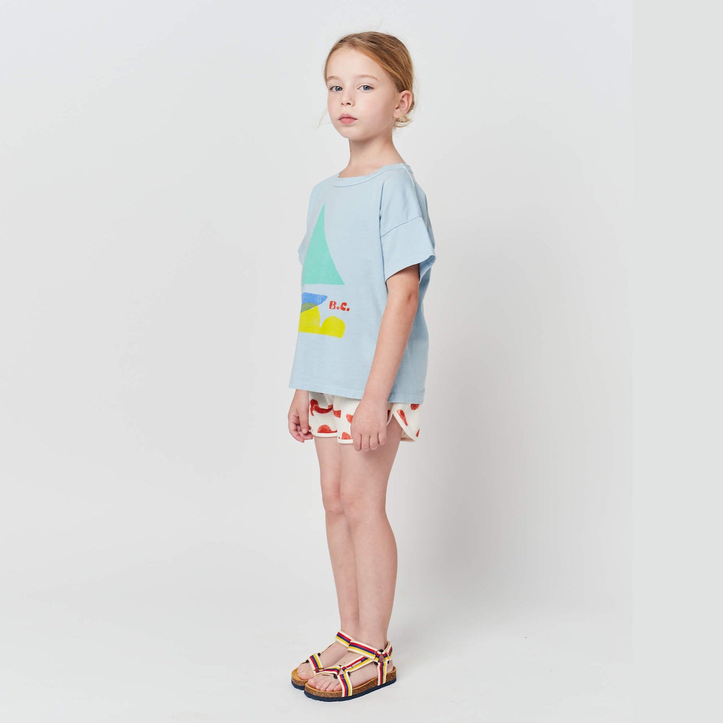 儿童浅蓝色印花棉T恤