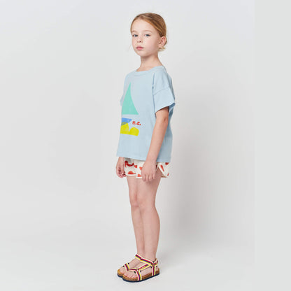 儿童浅蓝色印花棉T恤