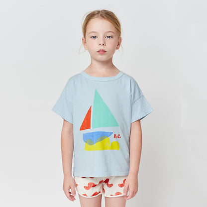 儿童浅蓝色印花棉T恤