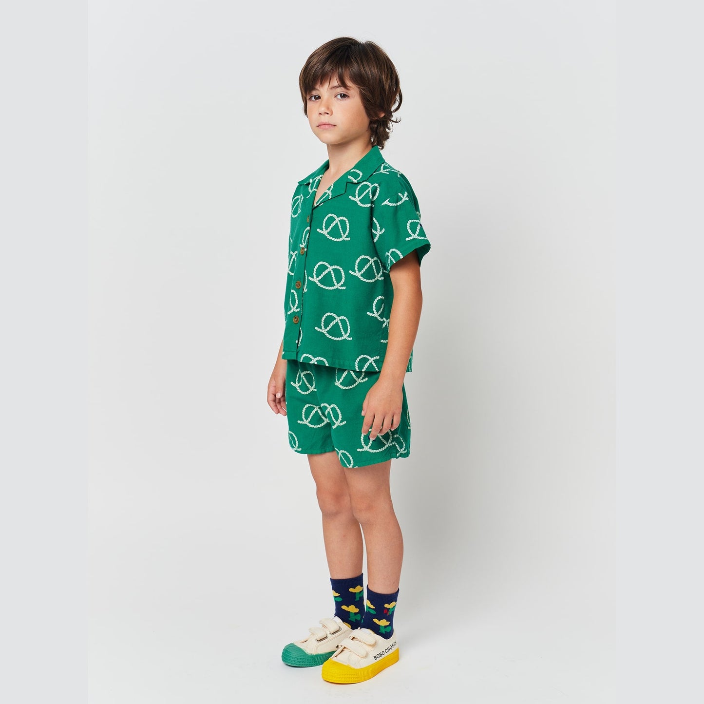 儿童绿色印花棉衬衫