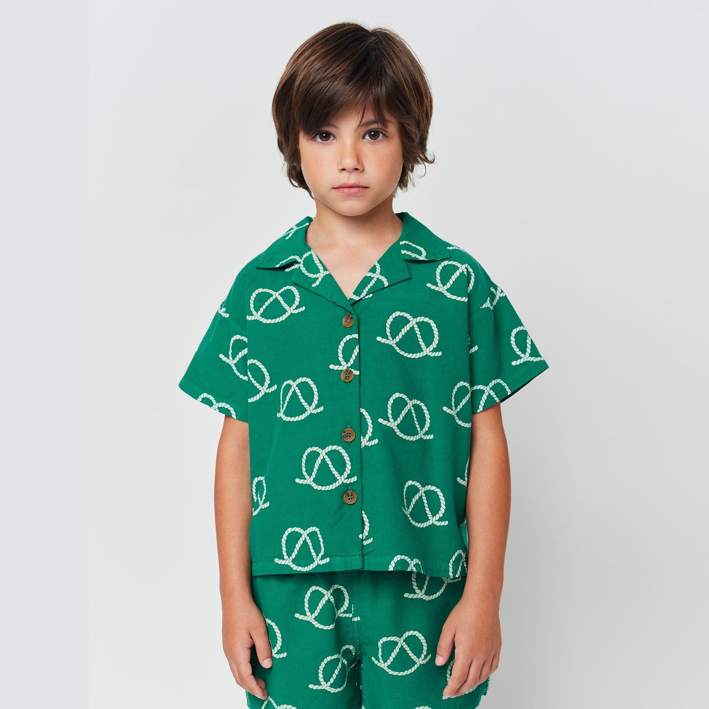 儿童绿色印花棉衬衫