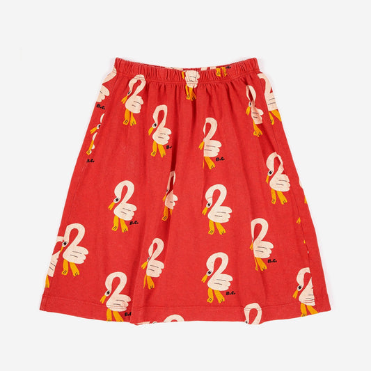 女童红色印花棉短裙
