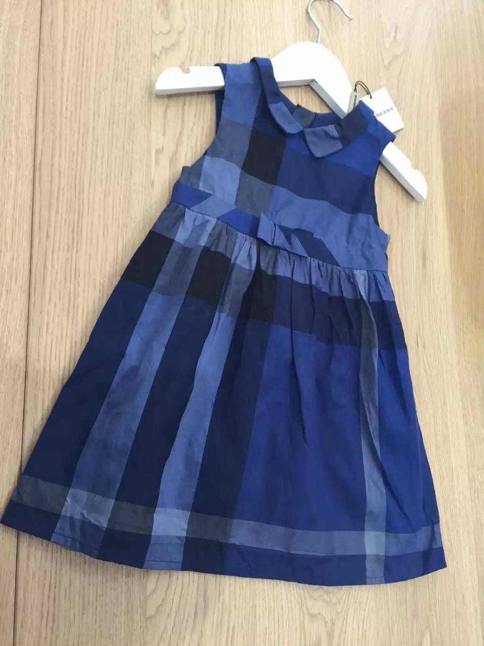 Baby Girls Navy Blue Check Cotton Dress With Bow